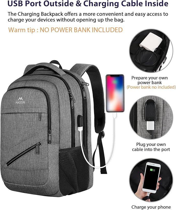 MATEIN 18 Inch Laptop Bookbag, 50 L Extra Large School Laptop Backpack with Luggage Strap and TSA Laptop Compartment for Men Women, Waterproof Carry On Computer Bag for Students Teachers, Grey