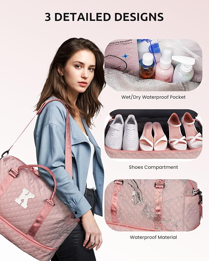 Birthday Gifts for 4 5 6 7 8 9 10 11 12 13 14 Year Old Girls-Duffle Bag with Shoe Compartment, Personalized Weekender Bag, Overnight Bag for Women, Travel Bag with Makeup Bag (Letter J)