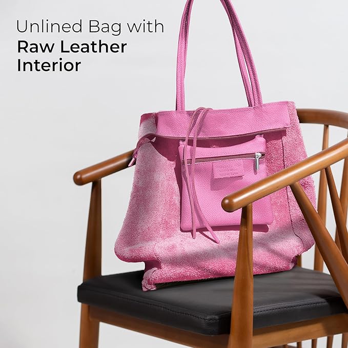 Italian Calf Leather Tote for Women with Zipper, Inner Pocket & Flat Base | Soft Unlined Shopper for Work & Travel
