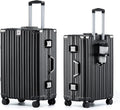 HotWay 20 Inch Aluminum Frame Carry On Luggage with Spinner Wheels, PC Hard Shell Suitcase with Cup Holder, Zipperless Luggage for Business Travel, Black