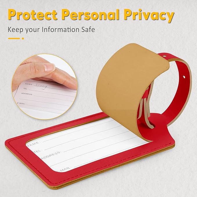 Travelambo Luggage Tags for Suitcases Faux Leather Privacy Protection 30 Pack Bag Tags Travel Accessories Essential, Deep Red