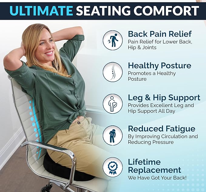 ComfiLife Premium Gel & Memory Foam Seat Cushion – Doctor Recommended Office Chair Cushion, Car Seat Cushion – Chair Cushions for Back & Sciatica Pain Relief – Seat Cushions for Office & Desk (Black)