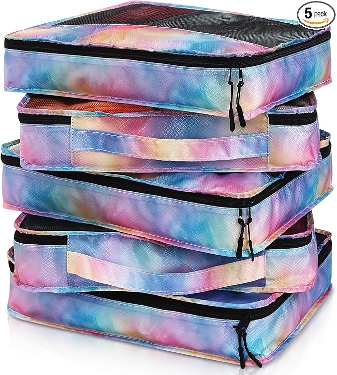 5 Pcs Packing Cubes for Suitcase Large Travel Cubes Carry on Luggage Organizer Bags for Clothes Accessories(L,Watercolor)