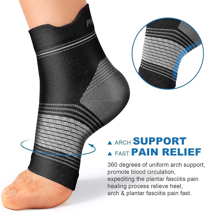 Plantar Fasciitis Sock (6 Pairs) for Men and Women, Compression Foot Sleeves with Arch and Ankle Support, Black, X-Large