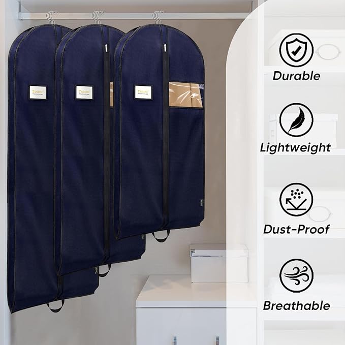 BALEINE 5PK Heavy Duty Garment Bag with Shoe Storage Travel Bag for Dresses, Suit, Coats Travel Essential (60", Blue)