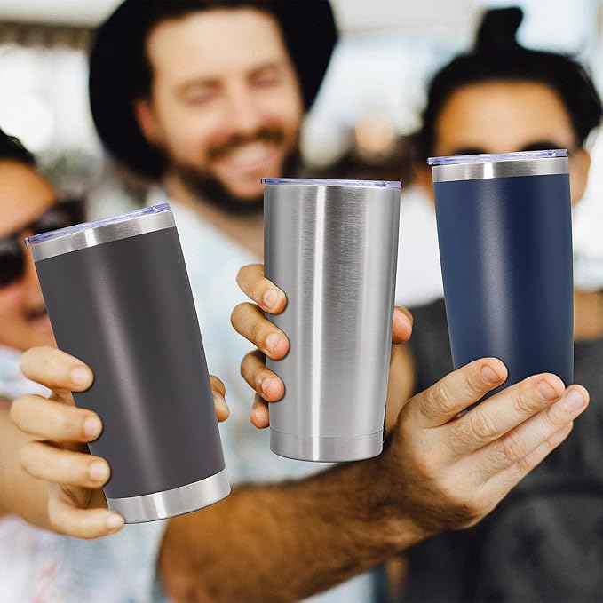 20oz Tumbler Stainless Steel Tumbler Cup with Lid Vacuum Insulated Double Wall Travel Mug, Durable Powder Coated Travel Coffee Tumbler Mug for Hot & Cold Drinks, Stainless Steel,1 Pack