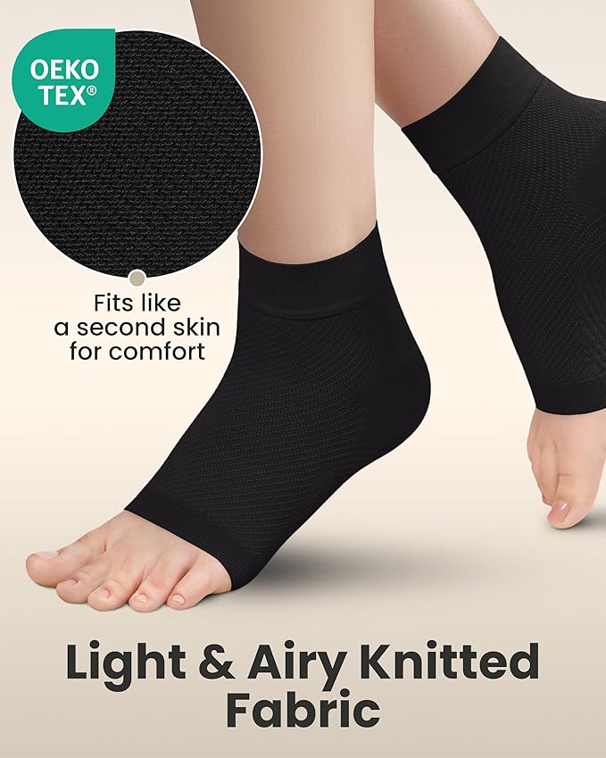 KEMFORD Ankle Compression Sleeve - Plantar Fasciitis Braces - Open Toe Compression Socks for Swelling, Sprain, Neuropathy, Foot Arch Support for Men and Women - 20-30mmhg, XL, Black