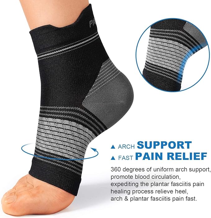 Plantar Fasciitis Sock (6 Pairs) for Men and Women, Compression Foot Sleeves with Arch and Ankle Support (Black, Gray, White, Large)