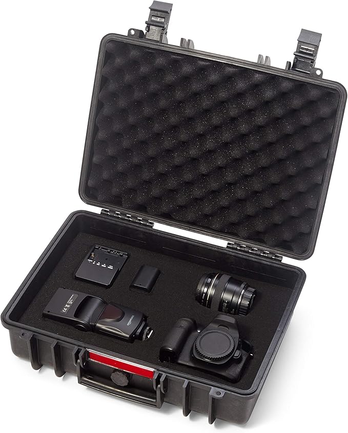 Amazon Basics Hard Camera Case, Medium, Black, Solid, 18"L x 14"W x 6"H