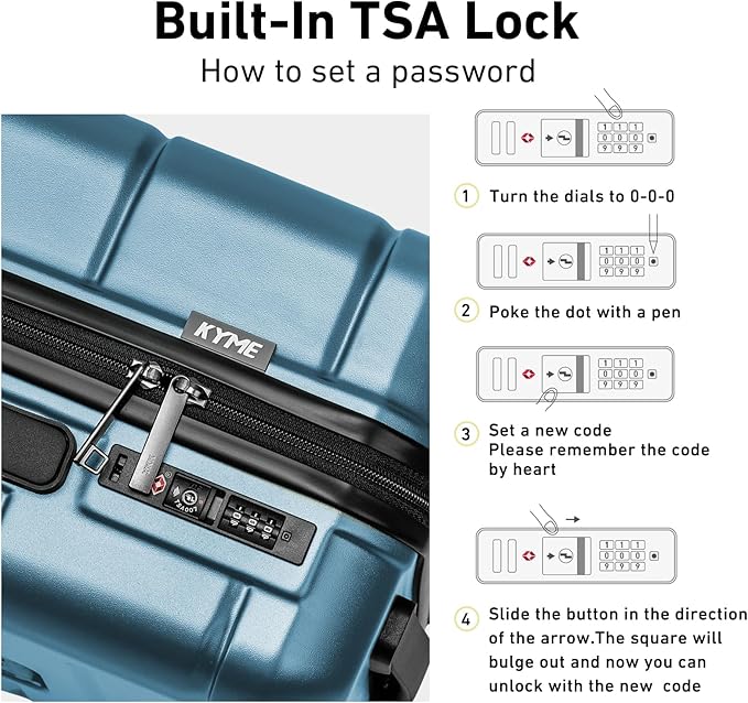 KYME Suitcases with Wheels Hardshell 30 Inch Luggage TSA Approved Large Checked Luggage Durable Travel Rolling Suitcase with Cup Holder for Women Men Light Blue
