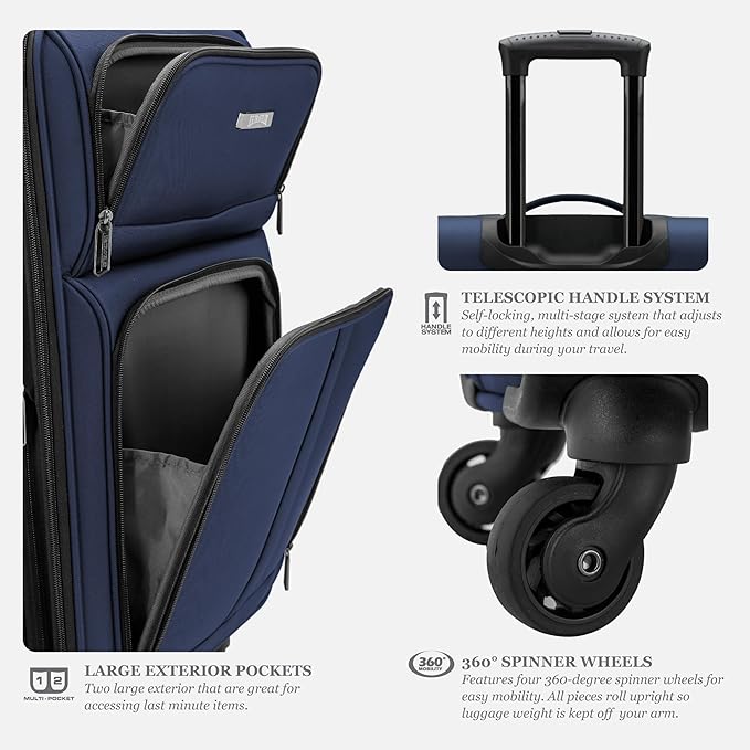 U.S. Traveler Anzio Softside Expandable Spinner Luggage, Dark Grey, Carry-on 22-Inch