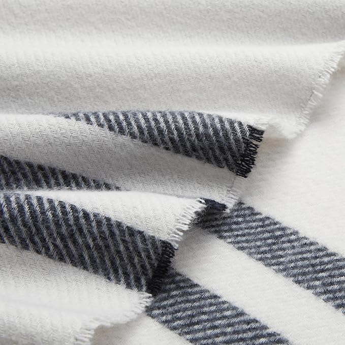 Amazon Basics Room Décor Throw Blanket, Lightweight and Cozy in Recycled Polyester, Light Grey With Blue Stripes, 50"x 60"