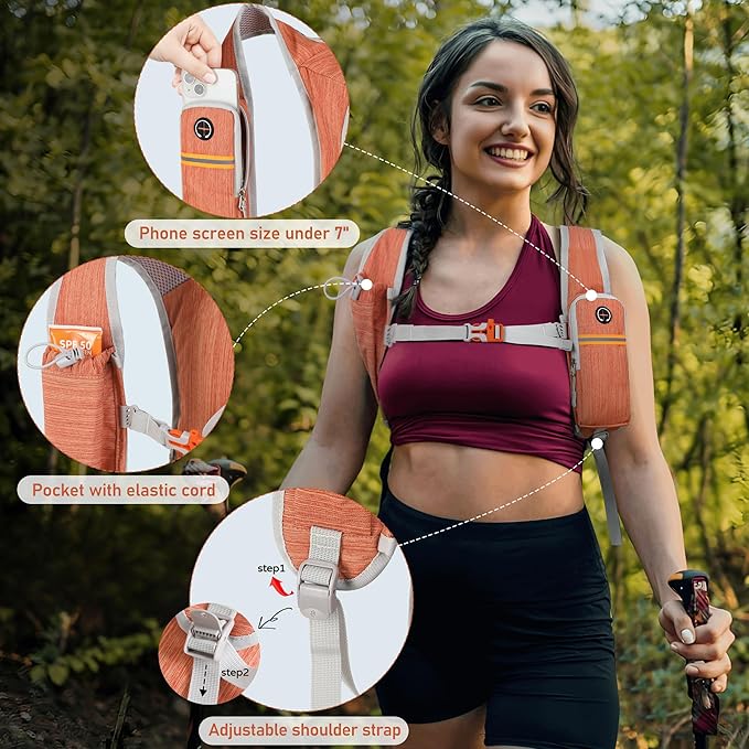 FIORETTO 15L Hiking Backpack for Women Men Mini Packable Backpack Lightweight Small Daypack for Camping Travel Outdoor, Orange