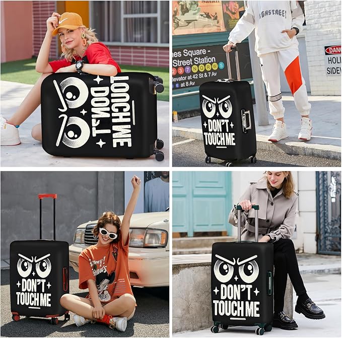 ANNA QUEEN Funny “Don’t Touch Me” Luggage Cover, Bold Black Suitcase Protector with Angry Eyes Design, Stretchable, Washable Travel Cover for 20-22 Inch Luggage