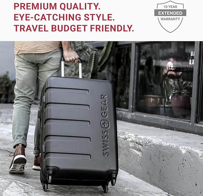 SwissGear 7366 Hardside Expandable Luggage with Spinner Wheels, Black, Checked-Large 27-Inch
