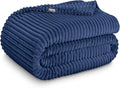 Bare Home Textured Fleece Blanket - Twin/Twin Extra Long - Ultra-Soft Lightweight for Bed, Sofa, and Couch - Luxury Microplush - Cozy Warm Blanket (Twin/Twin XL, Ribbed Dark Blue)