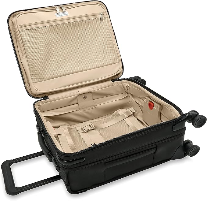 Briggs & Riley Compact 19" Carry-On Expandable Spinner - Carry On Luggage for Travel, Suitcases with Wheels, Softside Rolling Bag for Men & Women, Garment Panels - Baseline Collection, Black