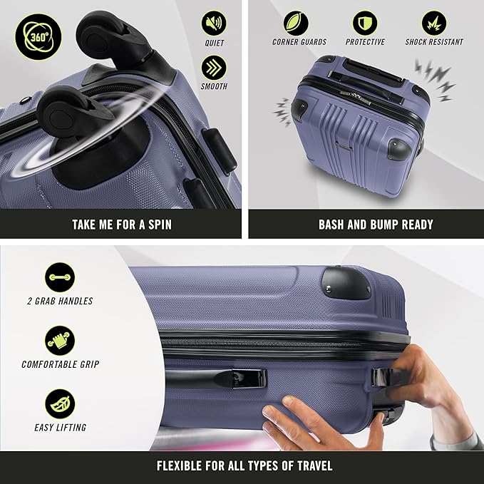 Kenneth Cole REACTION Out of Bounds Lightweight Hardshell 4-Wheel Spinner Luggage, Smokey Purple, 2-Piece Set (20" & 28")