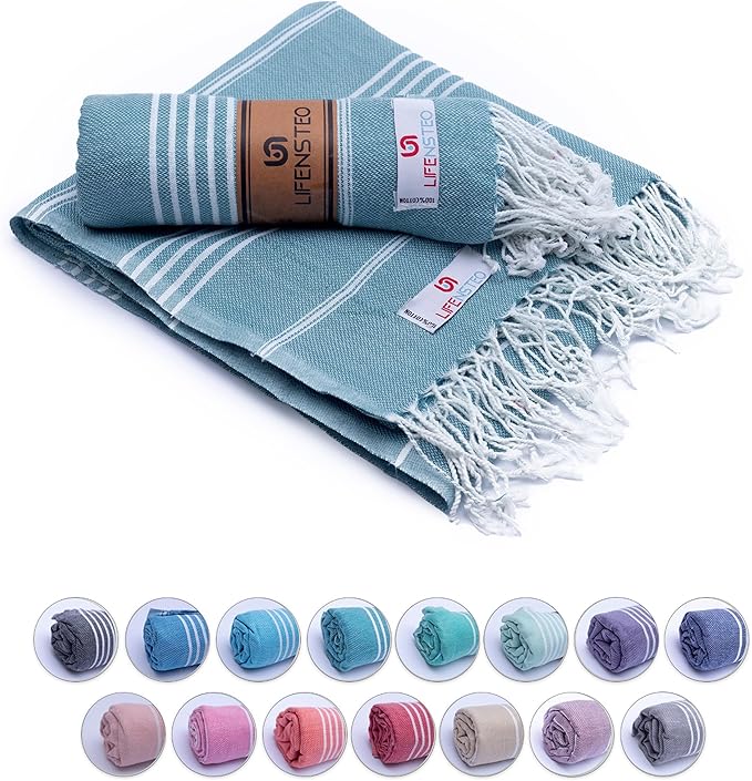 Turkish Beach Towel - 40x71 inch Oversized Sand Resistant Prewashed Turkish Towel - 100% Turkish Cotton Quick Drying, Compact, Lightweight Turkish Towel for Beach, Bath, Pool, Gym, Yoga