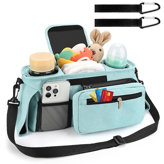 Accmor Universal Stroller Organizer with Insulated Cup Holder Detachable Phone Bag and Shoulder Strap,Stroller Bag Caddy Organizer Accessories Fits for Uppababy, Baby Jogger, Britax Strollers