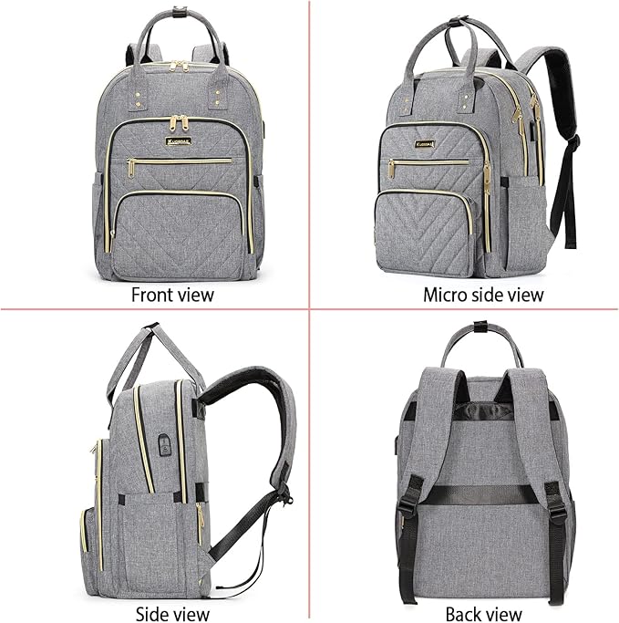 Laptop Backpack for Women Men, School Backpacks for Teens Girls Boys, 17.3 Inch Work Laptop Bag with USB Port Charging, Water Resistant College Bookbags for Girls, Grey