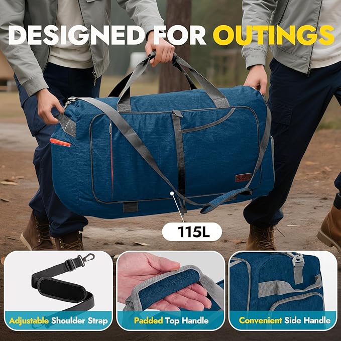 Canway 115L Travel Duffel Bag, Foldable Weekender Bag with Shoes Compartment for Men Women Water-proof & Tear Resistant