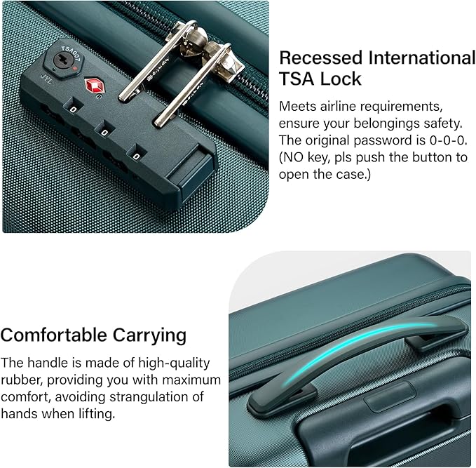 Hanke Luggage Sets 2 Piece with Spinner Wheels, 20/28 Inch Hard Shell Suitcases Set TSA Approved Luggage Travel Rolling Large Luggage(Blackish Green)