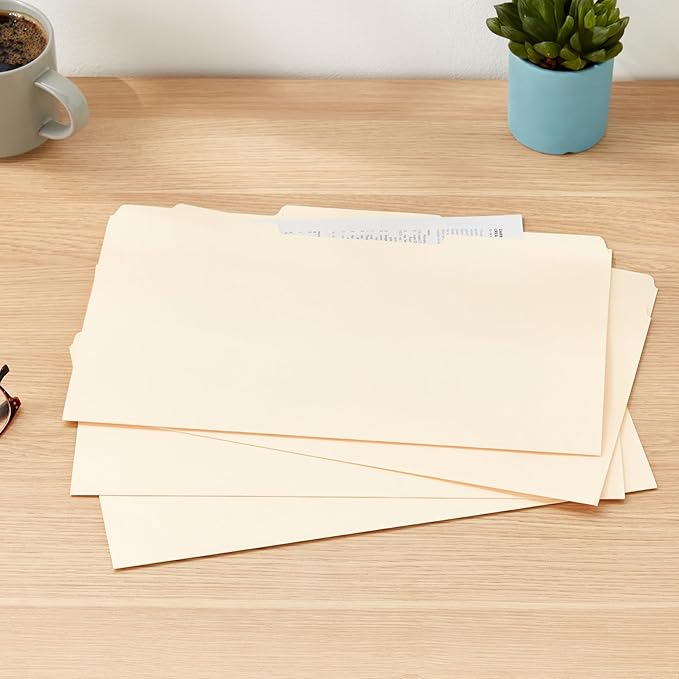 Amazon Basics Sturdy Manila File Folders, 1/3 Tabs in Assorted Positions for Filing, Legal Size, 8.5 x 14 inch - Pack of 100