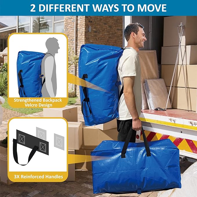20 Pack Heavy Duty Extra Large Moving Totes with Backpack Straps & Large Vacuum Storage Bags - Space Saving, Fold Flat, Includes Vacuum Bags