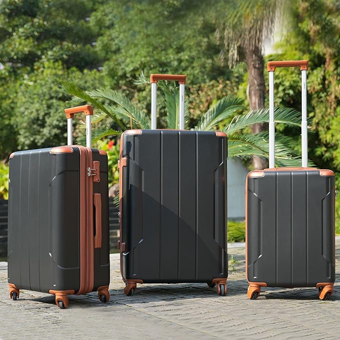 Merax 28 Inch Checked-Large Luggage with Wheels Aluminum Alloy Corner Hard Shell Suitcase TSA Luggage Suitcases for Travel Woman Men(Black Brown)