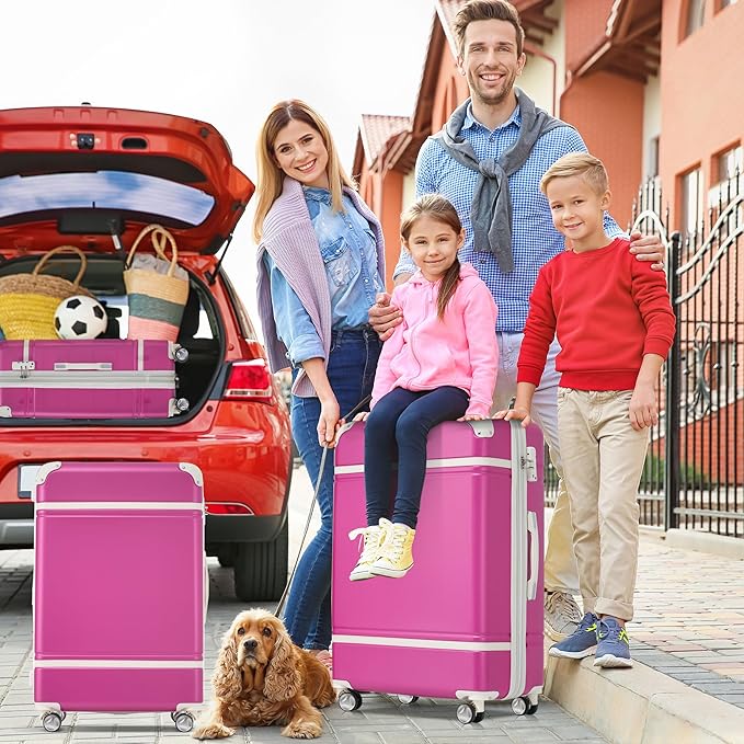 Merax Luggage Set 2 Piece Suitcase Set with Cosmetic Case Expandable Spinner Wheels Vintage Luggage Sets(Pink,20"+24")