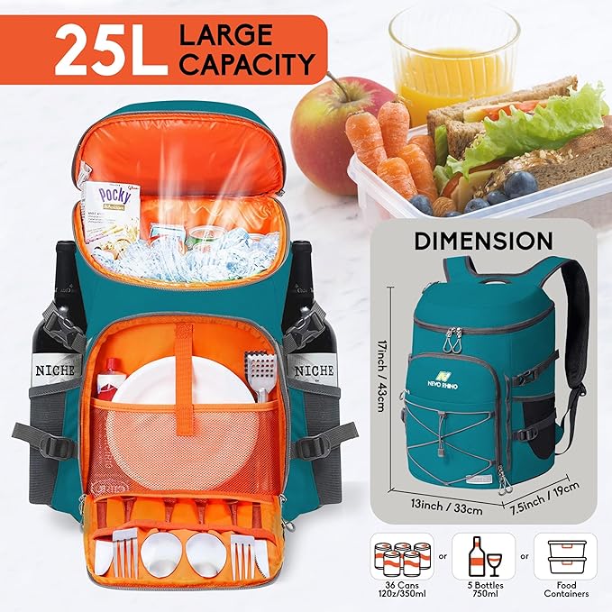 N NEVO RHINO Backpack Coolers Insulated Leak Proof 36/54 Cans,Portable Lightweight Waterproof Insulated Cooler Backpack for Men & Women Ideal for Camping,Travel,Beach,Picnics,Lunch & Day Trips