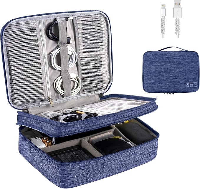 Electronics Organizer, OrgaWise Electronic Accessories Bag Travel Cable Organizer Three-Layer for iPad Mini, Kindle, Hard Drives, Cables, Chargers
