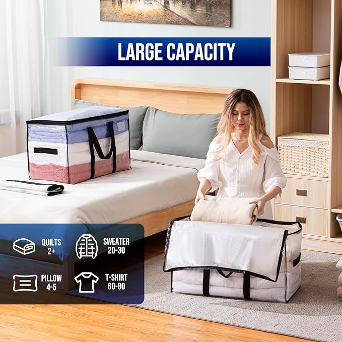 TAILI Extra Large Moving Bags, 6 Pack Clear Heavy Duty Totes For Storage with Visible Window, Wrap Around Handles, Storage Bags for Space Saving, Alternative to Moving Boxes