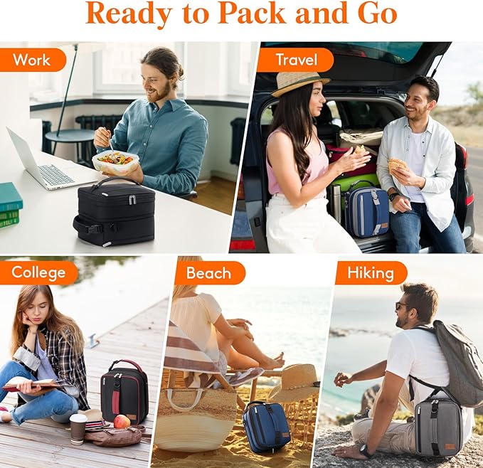 Lifewit Insulated Lunch Box for Men, Expandable Cooler Bag, Freezable Lunch Bag for Women with 2 Ice Packs and Shoulder Straps for Work Travel College, 8.2L Gray