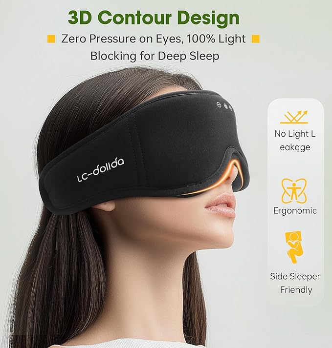Sleep Mask with Headphones Bluetooth 5.4，LC-dolida 2025 New 3D Bluetooth Sleep Mask Headphones with Soft Bamboo Cotton for Side Sleepers Women Men, Sustainable Luxury for Better Sleep