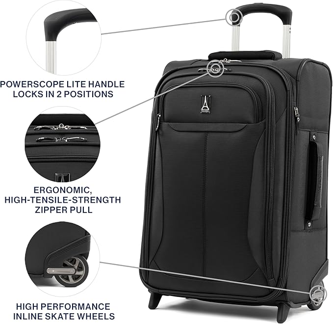 Travelpro Tourlite Softside Expandable Upright 2 Wheel Luggage, Lightweight Suitcase, Men and Women, Black, Carry-On 22-Inch