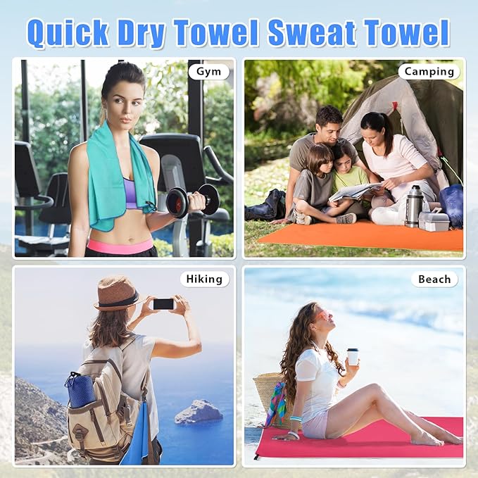 Sfee 2 Pack Microfiber Travel Towel, Quick Dry Towel Camping Towel Super Absorbent Compact Lightweight Sports Gym Towel Beach Towels Set for Gym, Hiking, Pool, Backpacking, Bath, Yoga