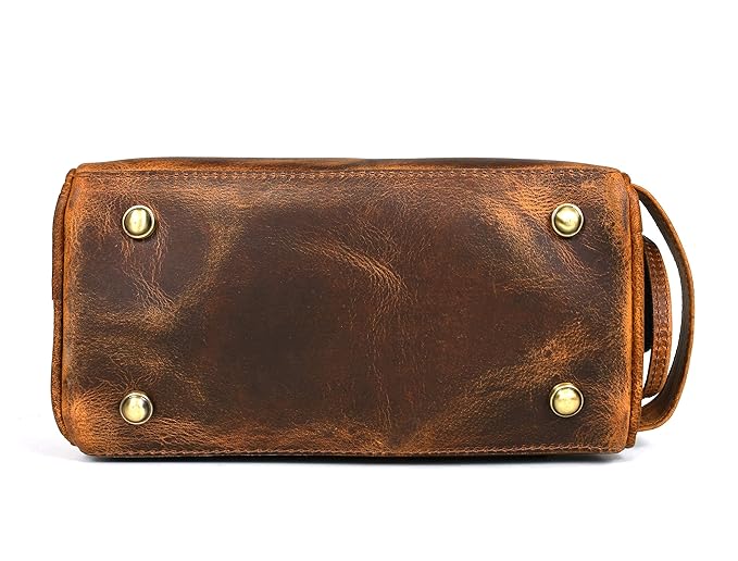10" Premium Leather Toiletry Travel Pouch With Waterproof Lining | King-Size Handcrafted Vintage Dopp - Kit ~ Gift for Father's Day By Aaron Leather Goods (Copper)