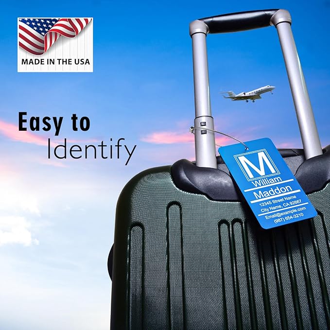 Luggage Tags for Suitcase - Personalized Engraved Metal Tag for Cruise Travel - Custom Name Tags Suitable for Bags and Backpacks Oranges