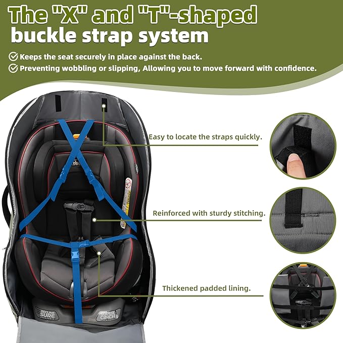 Padded Car Seat Travel Bag for Airplane – Waterproof Heavy Duty Carseat Backpack for Airport – Fits Infant, Convertible & Booster Seats – Airline Approved Travel Car Seat Cover