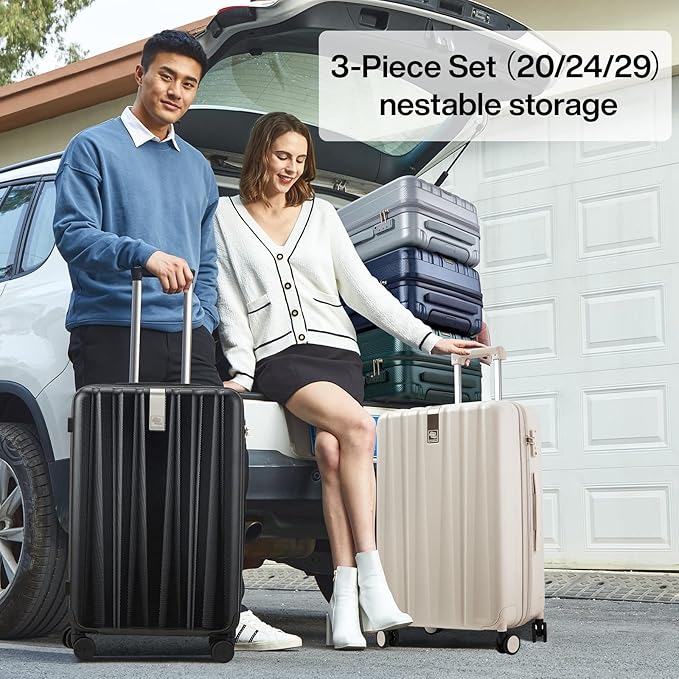Hanke 24 Inch Luggage Suitcases With Spinner Wheels Lightweight PC Hard Shell Rolling Suitcase With Travel Lock,Checked-Medium 24-Inch(Jet Black)
