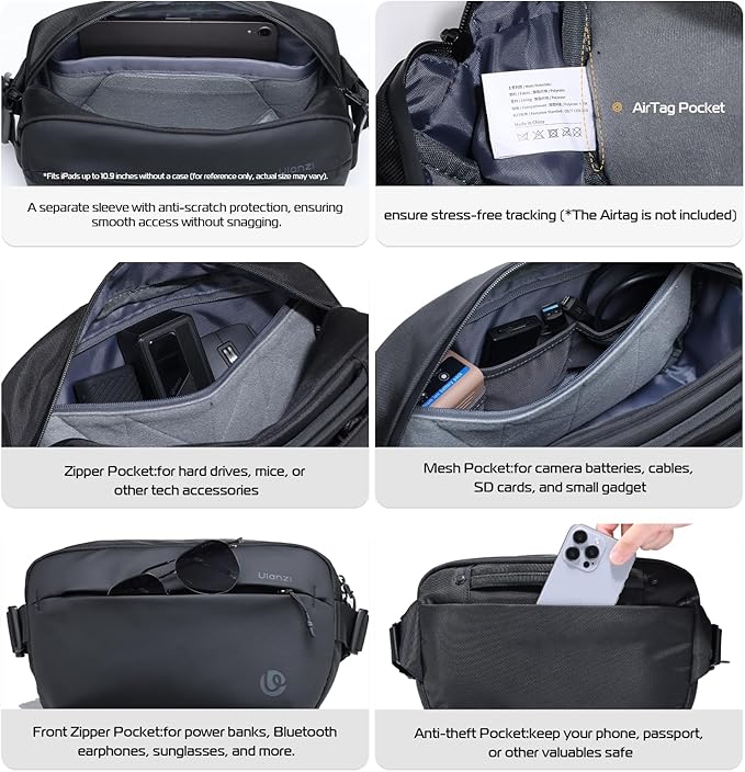 ULANZI Camera Sling Bag, Water-Resistant Camera Case with Tripod Holder, DSLR/SLR/Mirrorless Camera Bags Crossbody for photographers - Black