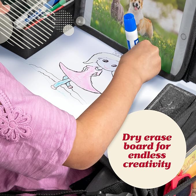 Lusso Gear Kids Travel Tray (Value 2-Pack) - Road Trip Essentials Organizer & Car Seat Tray with Tablet Stand - Toddler Lap Desk Organizer - Dry Erase Activity Surface