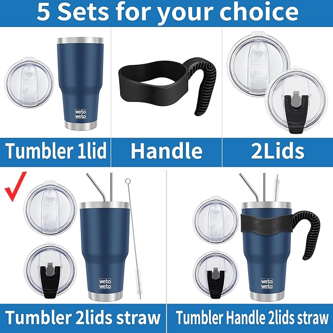 WETOWETO 30 oz Stainless Steel Tumbler, Insulated Coffee Tumbler Cup with 2 Lids and 2 Straws, Double Walled Travel Coffee Mug for Hot & Cold Drinks (White, 1 Pack)