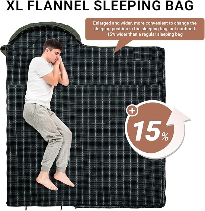 KingCamp Sleeping Bag for Adults, Cold Weather & Warm XL Big and Tall Flannel Sleeping Bags with Compression Sack Portable Waterproof Essentials Gear Accessories for Outdoor Camping