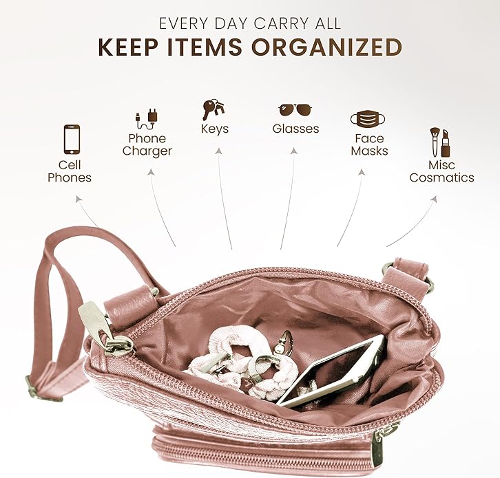 Krediz leather Crossbody Purses for Women, Multi Pocket Crossbody Purse with Adjustable Strap, Soft & Durable Leather Purse