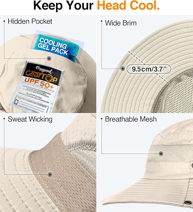 GearTOP Safari Sun Hat for Men and Sun Hats for Women UV Protection UPF 50+ Hiking, Gardening, Fishing