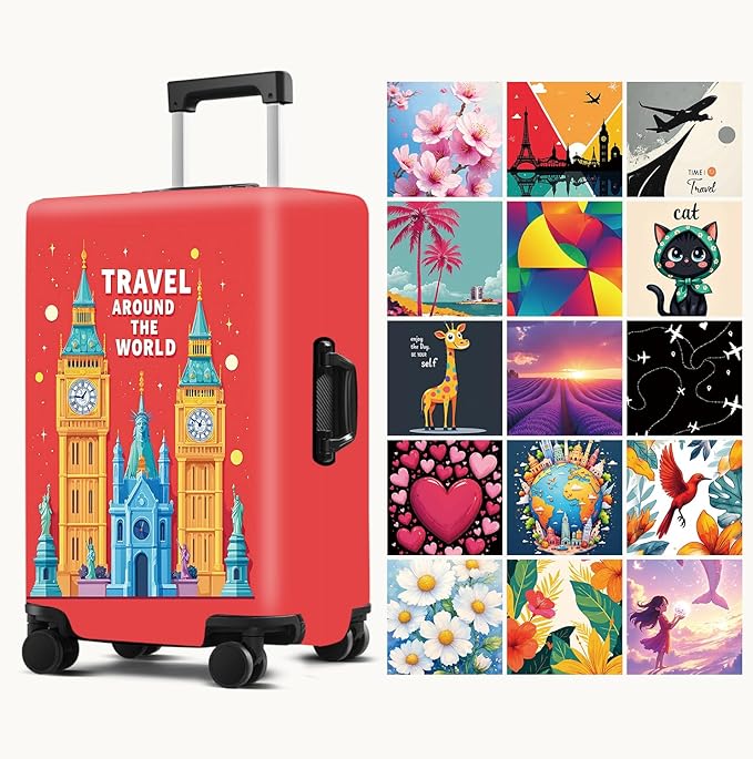 Luggage Cover Washable Suitcase Protector Anti-Scratch,Stretchable Fit for 20-34Inch Luggage Durable Travel Bag Cover with Zipper Closure (London-2, M(fits 24-26Inch suitcase))