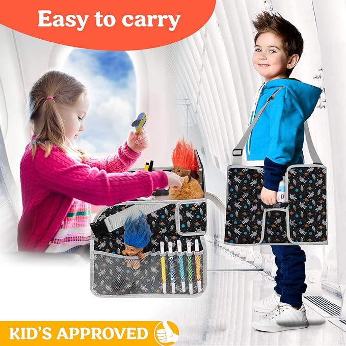 PILLANI Kids Travel Tray for Car - Car Seat Tray for Kids, Roadtrip Essentials, Carseat Table Tray for Kids Road Trip Activities - Toddler Lap Desk Organizer for Airplane